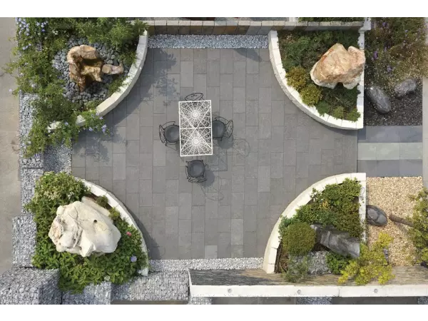 Nowoczesny taras z płyt granitowych 2cm o wykończeniu szczotkowanym rzut z góry