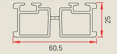 Rysunek techniczny przekroju legara Rapid Flow – widok z boku 60,5×25 mm ze szczeliną 6,5 mm